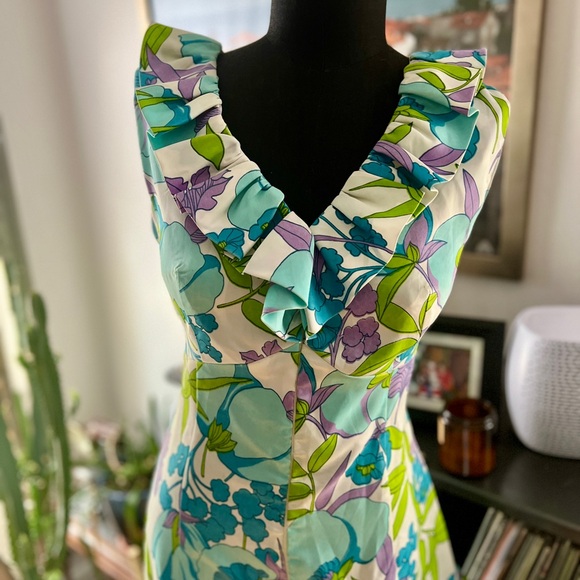 60s/70s jumpsuit with ruffled contoured neckline and full frontal zipper sz M/L - Picture 4 of 9